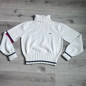 Tommy Hilfiger Cream Turtleneck Sweater with Navy & Red Trim